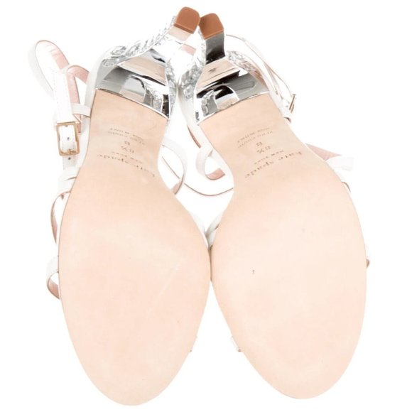 Designer Kate Spade N Y White Leather Ankle Strap Crystal High Heel Sandal's 8.5 - Picture 9 of 16